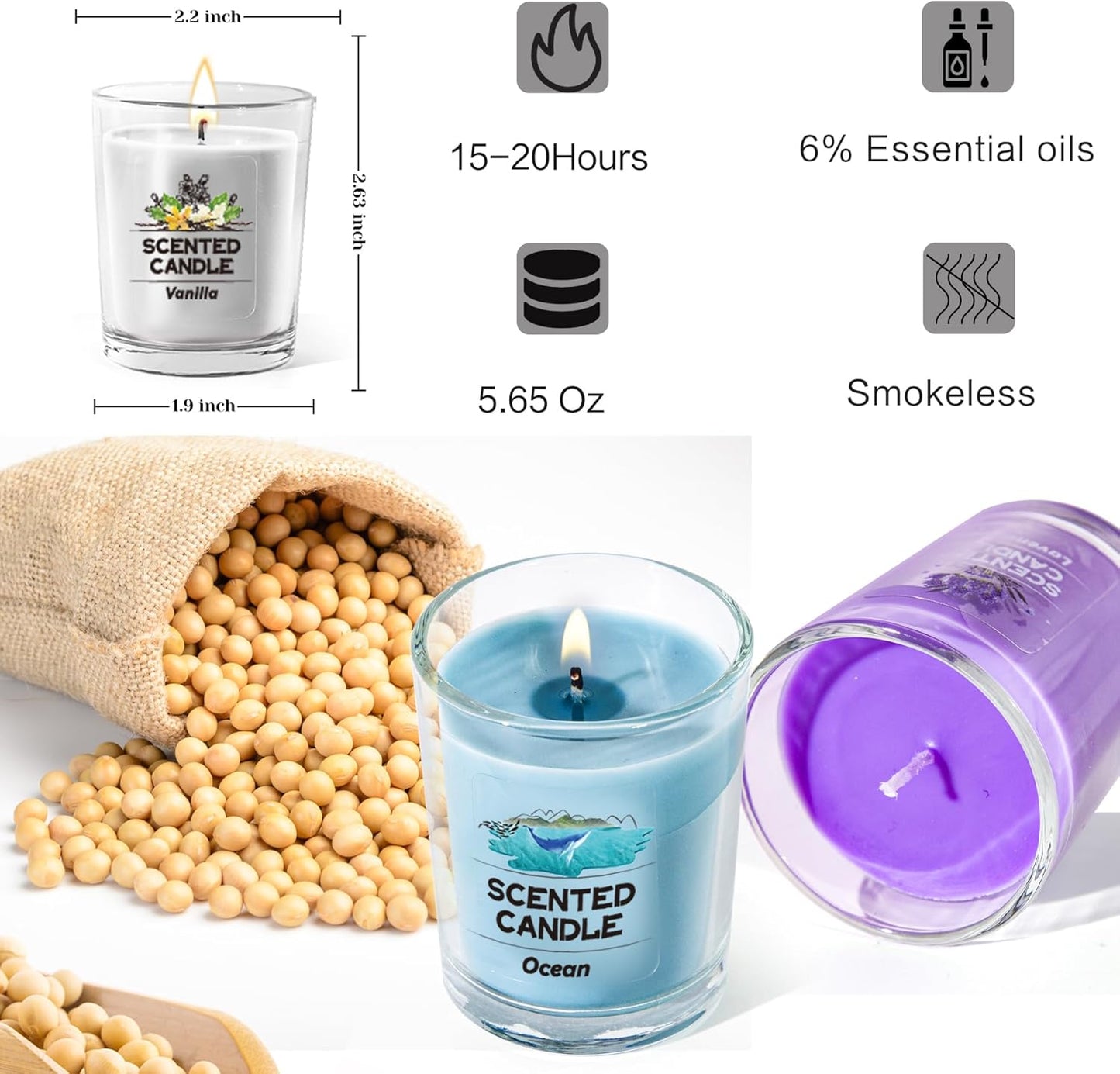 20 Pack Scented Candles Gift Set with 10 Fragrances for Home Women Candles Bulk Clear Glass Filled Votive Candles Soy Wax Glass Jar Candle for Aromatherapy Spa Weddings Birthdays Holidays Party