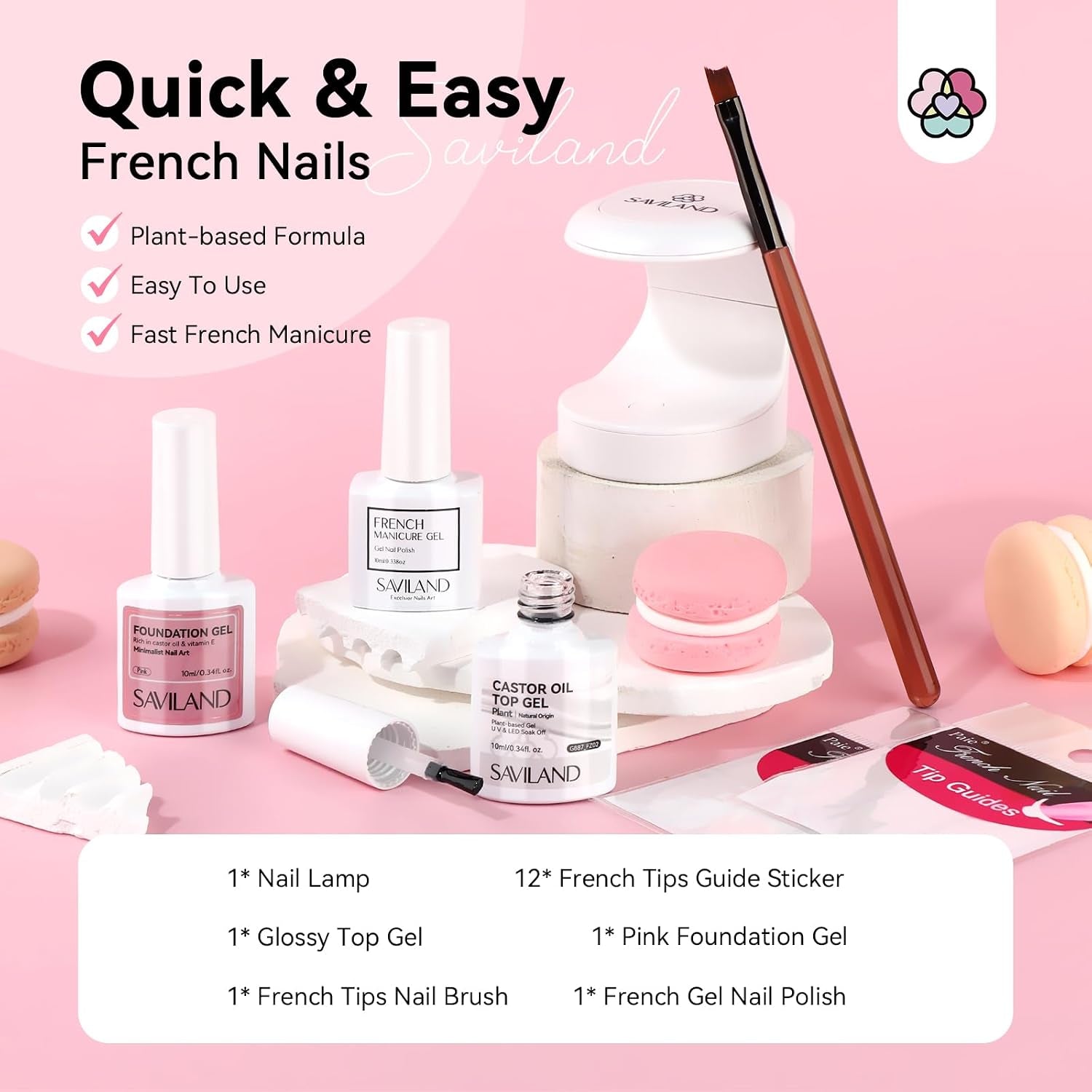 French Manicure Kit : French Tip Tools for Beginners French Tip Nail Stickers French Nail Brush White Gel Nail Polish Quick-Dry Nail Lamp French Tips Guides for Nail Art