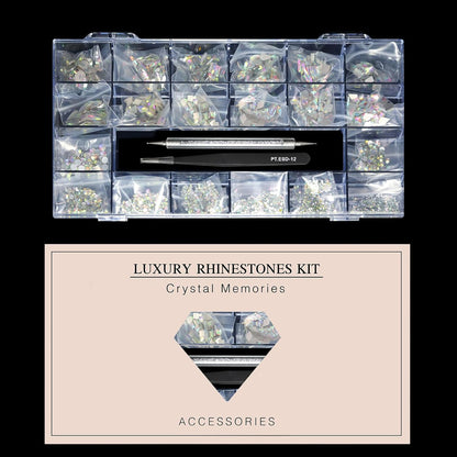 12 Types of 600 Crystal AB Diamonds + 2500 Flat Rhinestones Mix 20 Styles Flatback DIY Crafts Rhinestone Crystals 3D Ornaments Flat Back Stones Set + Tweezers + Drill Pen