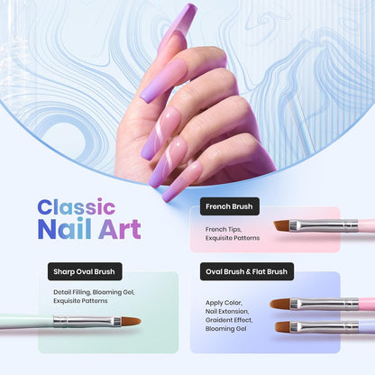 Beetles Gel Polish Nail Art Brushes, 6 Pcs Fingernail Art Design Pens, Wood Alloy Handle, Dotting Pen Clean up Liner French Nail Brush Set, DIY Manicure Tools Gift for Women