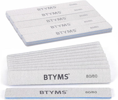 10 Count 80/80 Grit Rectangle Nail Files for Acrylic Nails, Reusable Buffering Files Double Sided Emery Boards for Nails