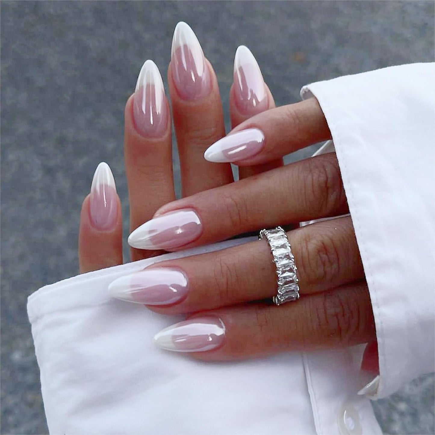 Black Press on Nails Medium Almond Fake Nails Matte False Nails Press Ons with Designs French Tip Acrylic Full Cover Glue on Nails Halloween Stick on Nail for Women Manicure 24 Pcs