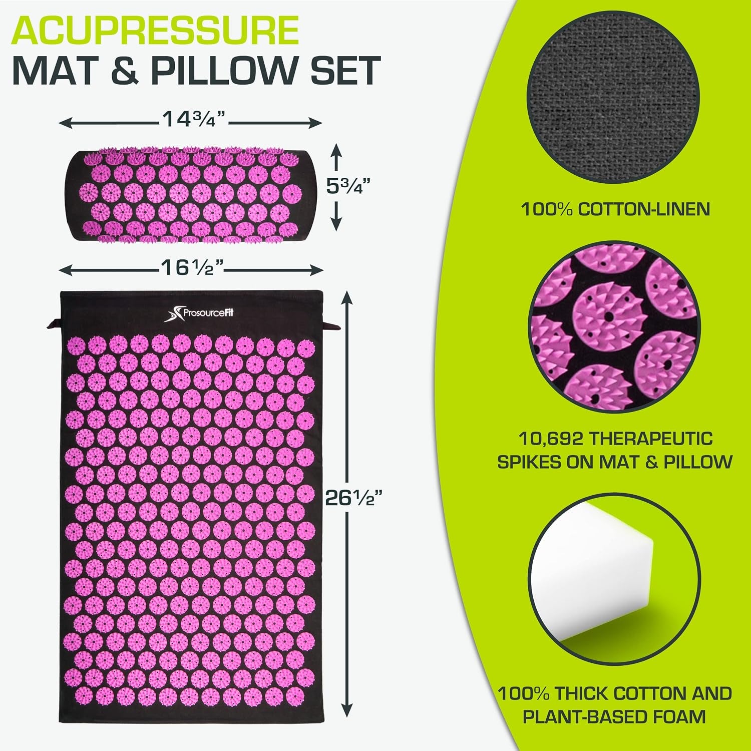 fit Acupressure Mat and Pillow Set for Back/Neck Pain Relief and Muscle Relaxation