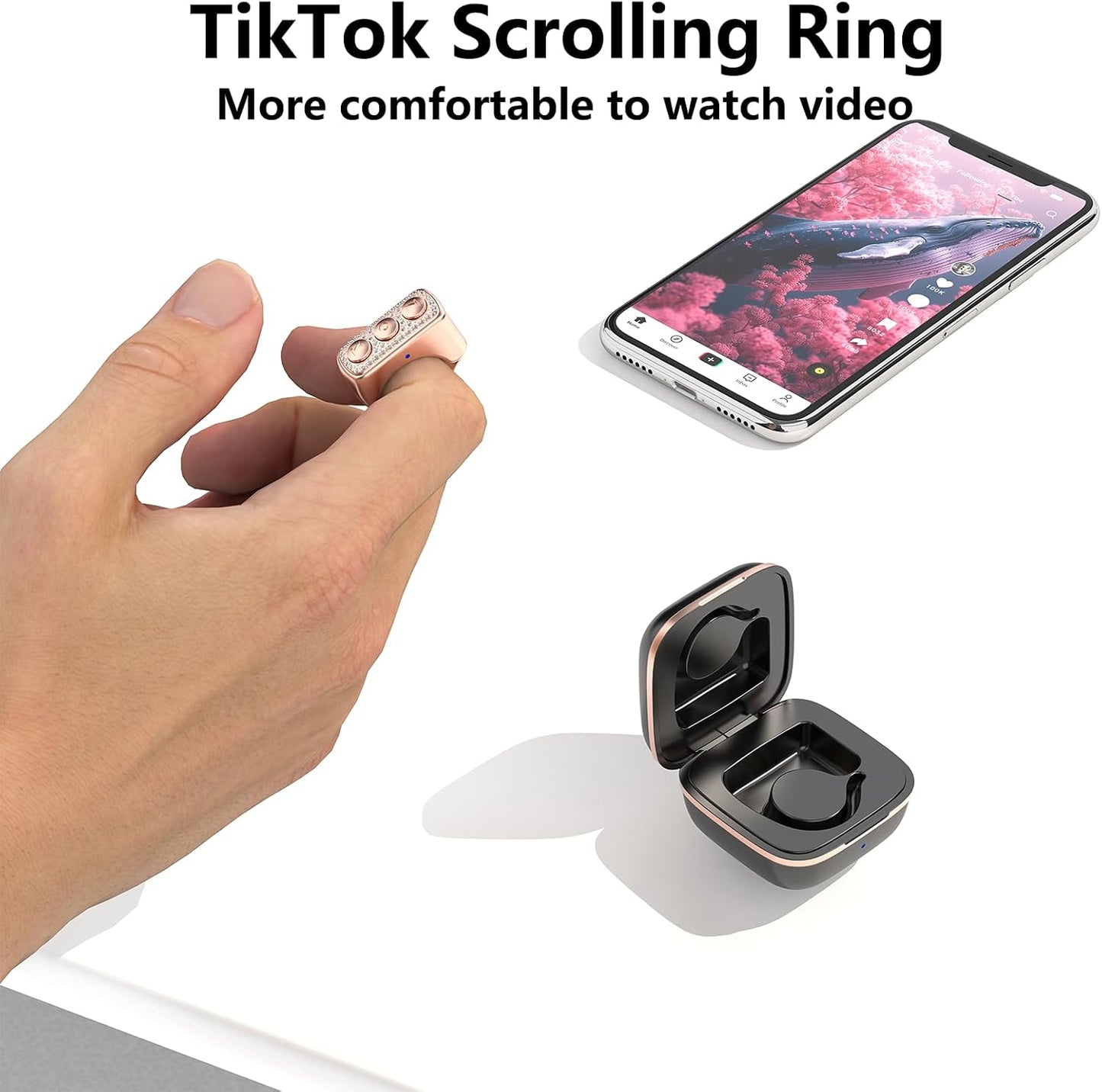 Bluetooth Ring Remote for TikTok & Phone Camera | Wireless Page Turner & Selfie Remote with Charging Case | Compatible with iPhone, Android & iPad