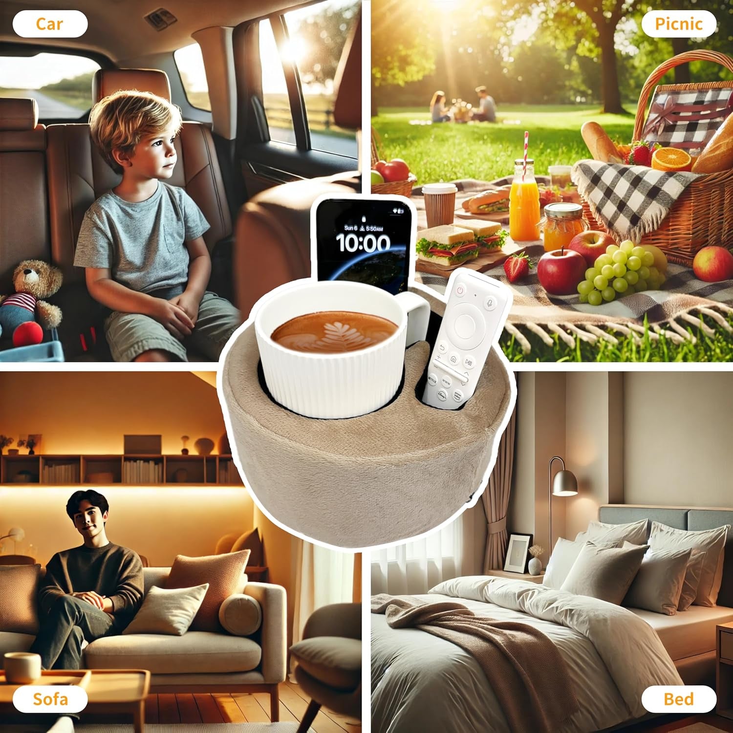 Couch Cup Holder Pillow Organizer | Sofa Caddy for Drinks, Phone, Remotes & Glasses