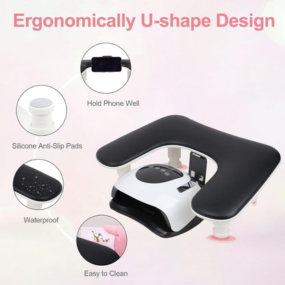 Big Arm Rest for Nails Tech with Nail Mat and Rotating Phone Holder: 3Nd Generation U-Shaped Manicure Nail Arm Rest Stand Height Adjustable Armrest for Acrylic Nails(Black)