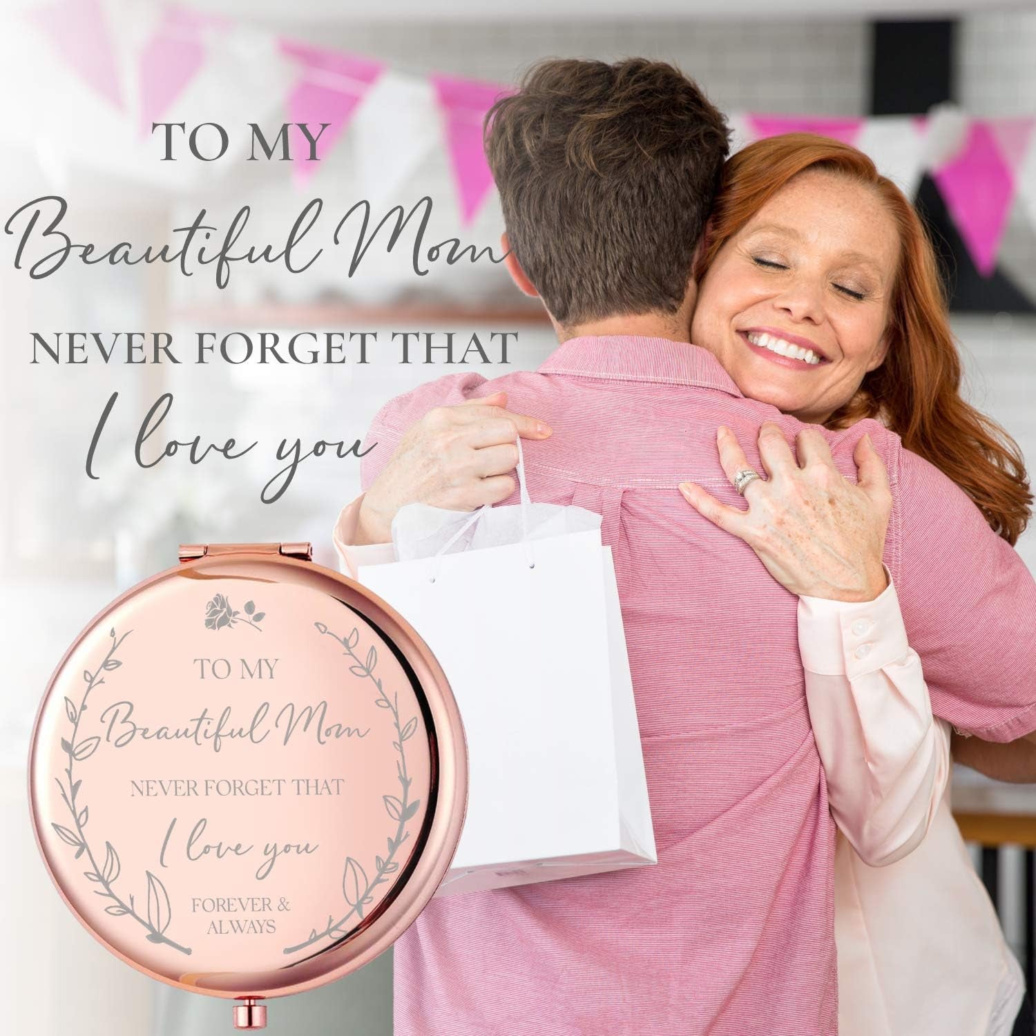 'I Love You Mom' Rose Gold Magnified Makeup Mirror - Sentimental Mother'S Day Gift