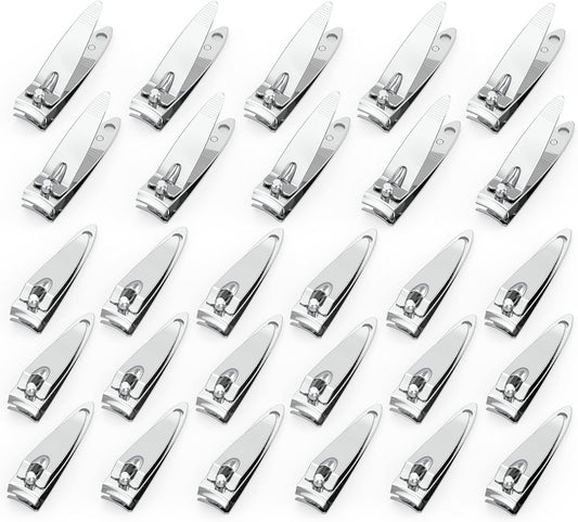 30 Pieces Nail Clippers Flat Toenail Clippers Stainless Steel Toenail Clippers Manicure Pedicure Sturdy Trimmer Set for Men and Women
