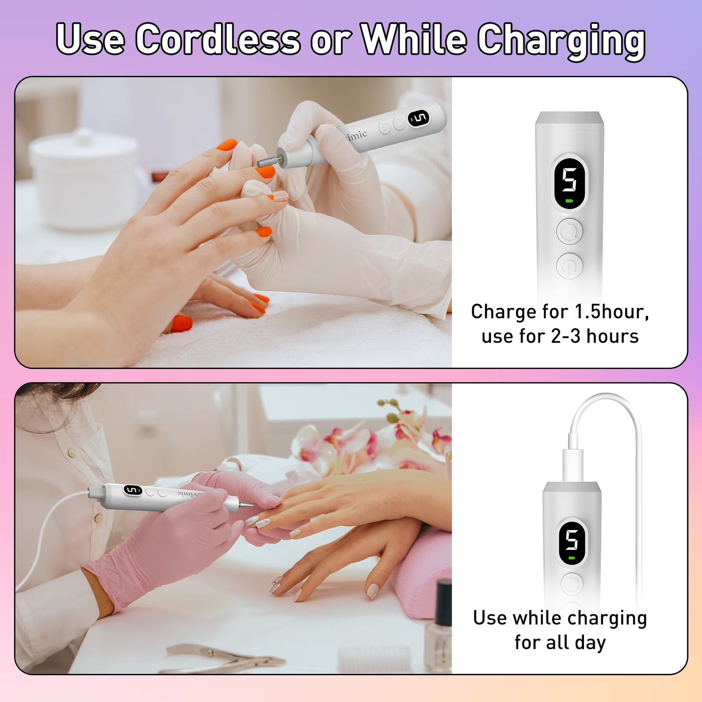 Electric Nail Drill Kit, Professional Cordless Nail Drill Nail File Manicure for Acrylic Gel Dip Powder Nails