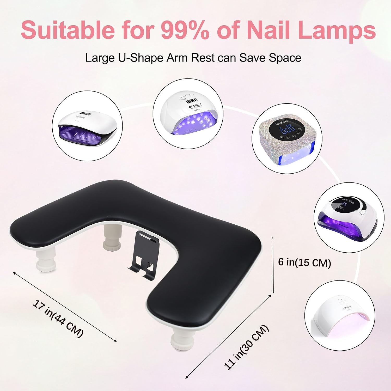 Big Arm Rest for Nails Tech with Nail Mat and Rotating Phone Holder: 3Nd Generation U-Shaped Manicure Nail Arm Rest Stand Height Adjustable Armrest for Acrylic Nails(Black)