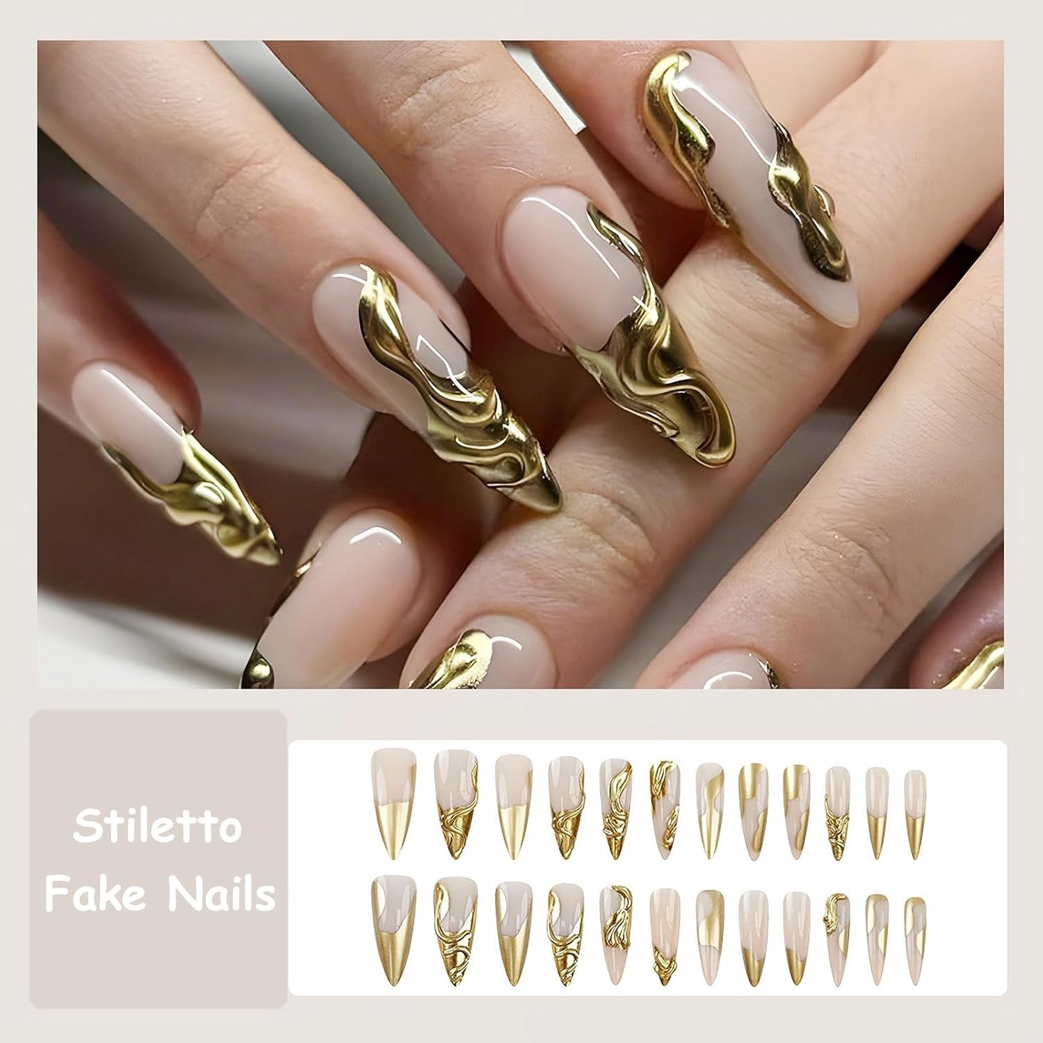 Luxury Press-On Nails | 23 Trendy Stiletto Styles • Reusable Full Nail Kit