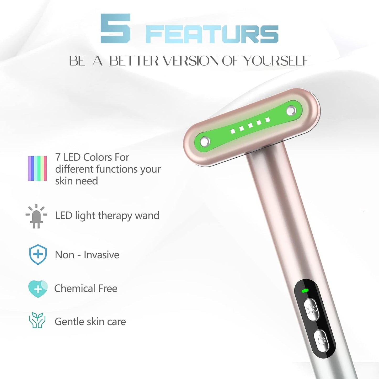 Led-Face-Wand，7 in 1 LED Light Therapy Facial Red & Blue Rejuvenation Tool