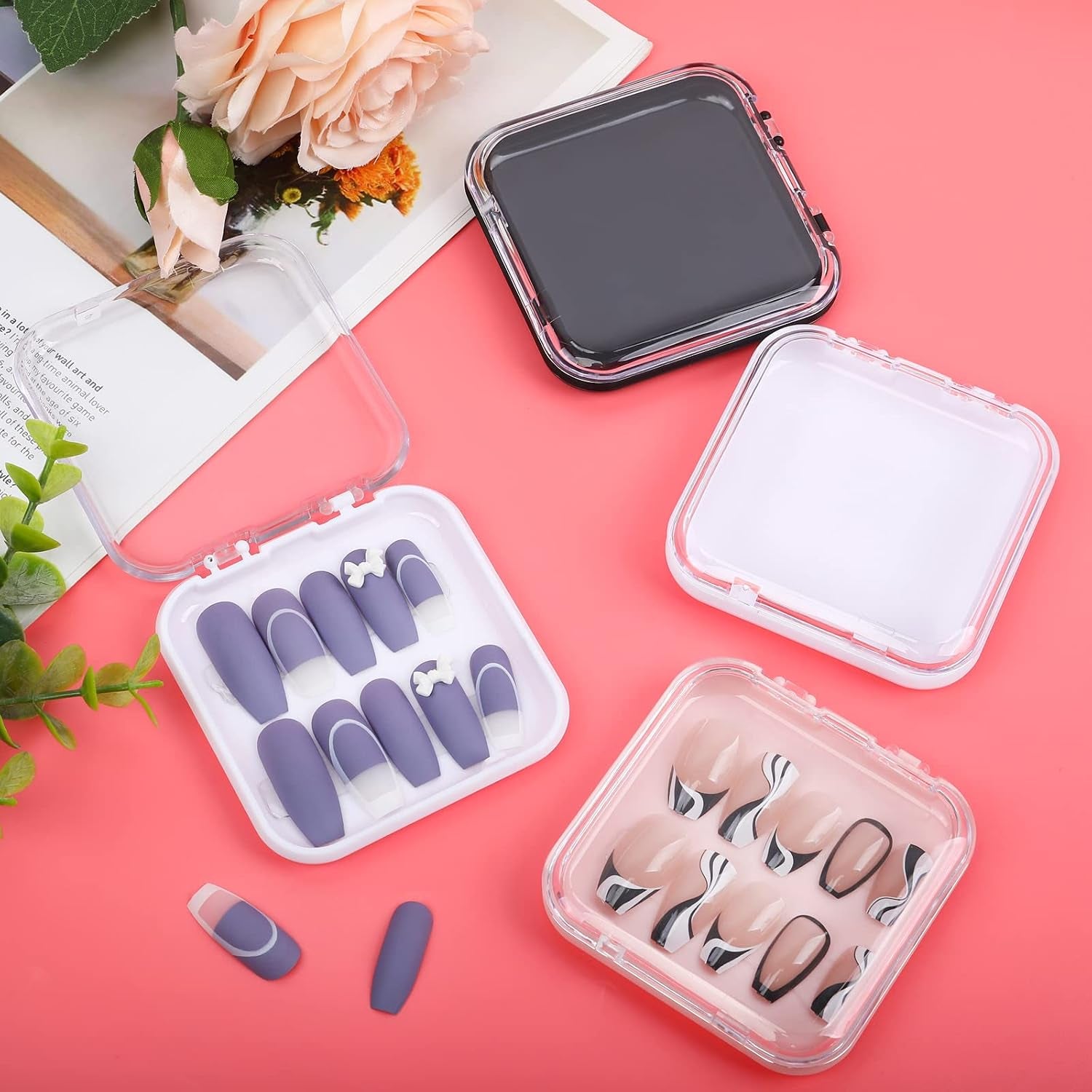 20Pcs Press on Nail Packaging Boxes with 60Pcs Double Sided Adhesive Nail Tape Acrylic Press on Nail Storage Box in 4 Colors Artificial Nail Display Box for Press on Nail Business Nail Art Nail Salon