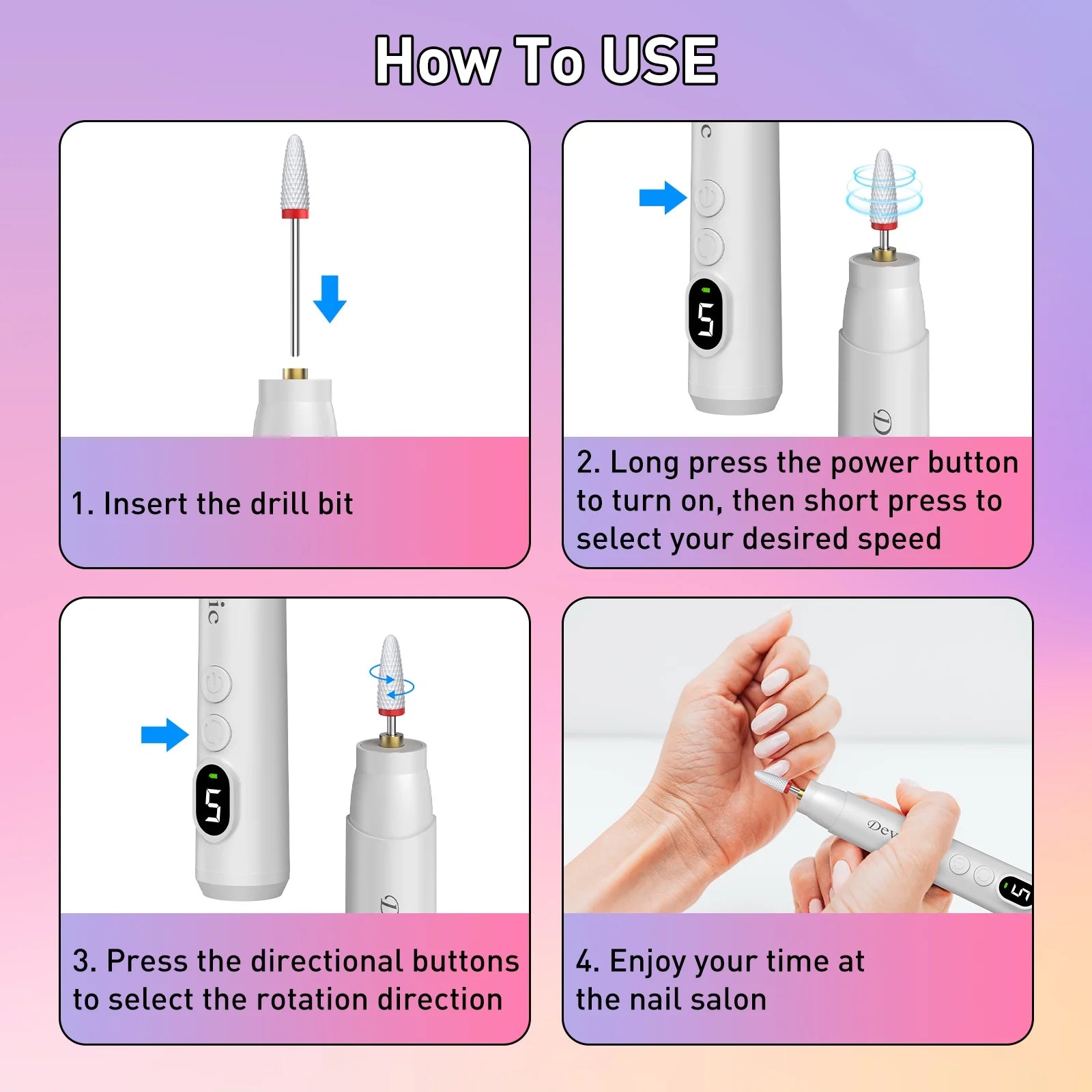 Electric Nail Drill Kit, Professional Cordless Nail Drill Nail File Manicure for Acrylic Gel Dip Powder Nails